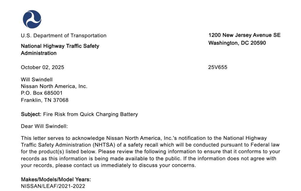 Nissan To Recall 19 000 Leaf EVs In US Over Battery 